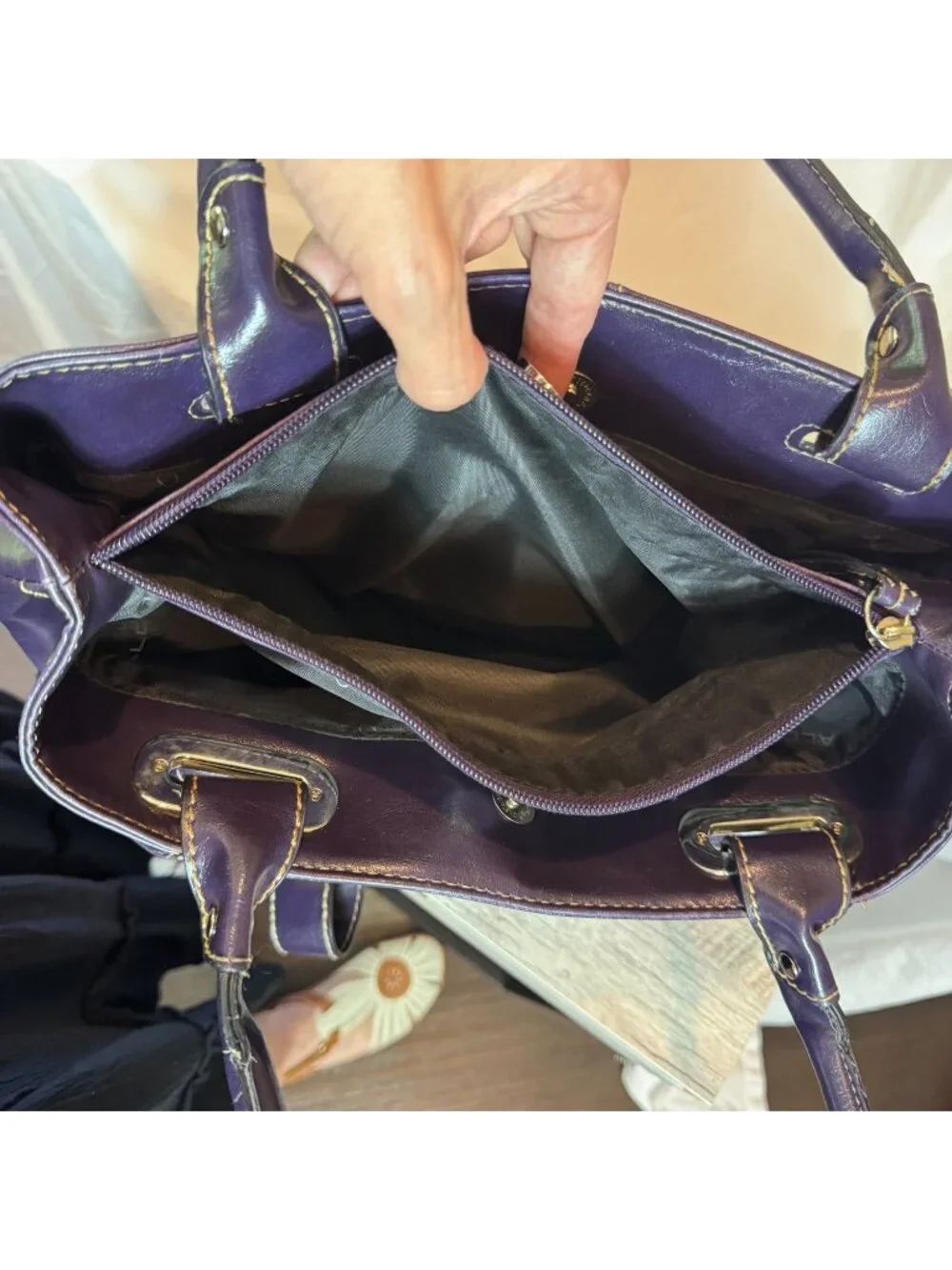 ALDO Purple Tote Shoulder Bag Multi Pocket Large Satchel Silver Hardware